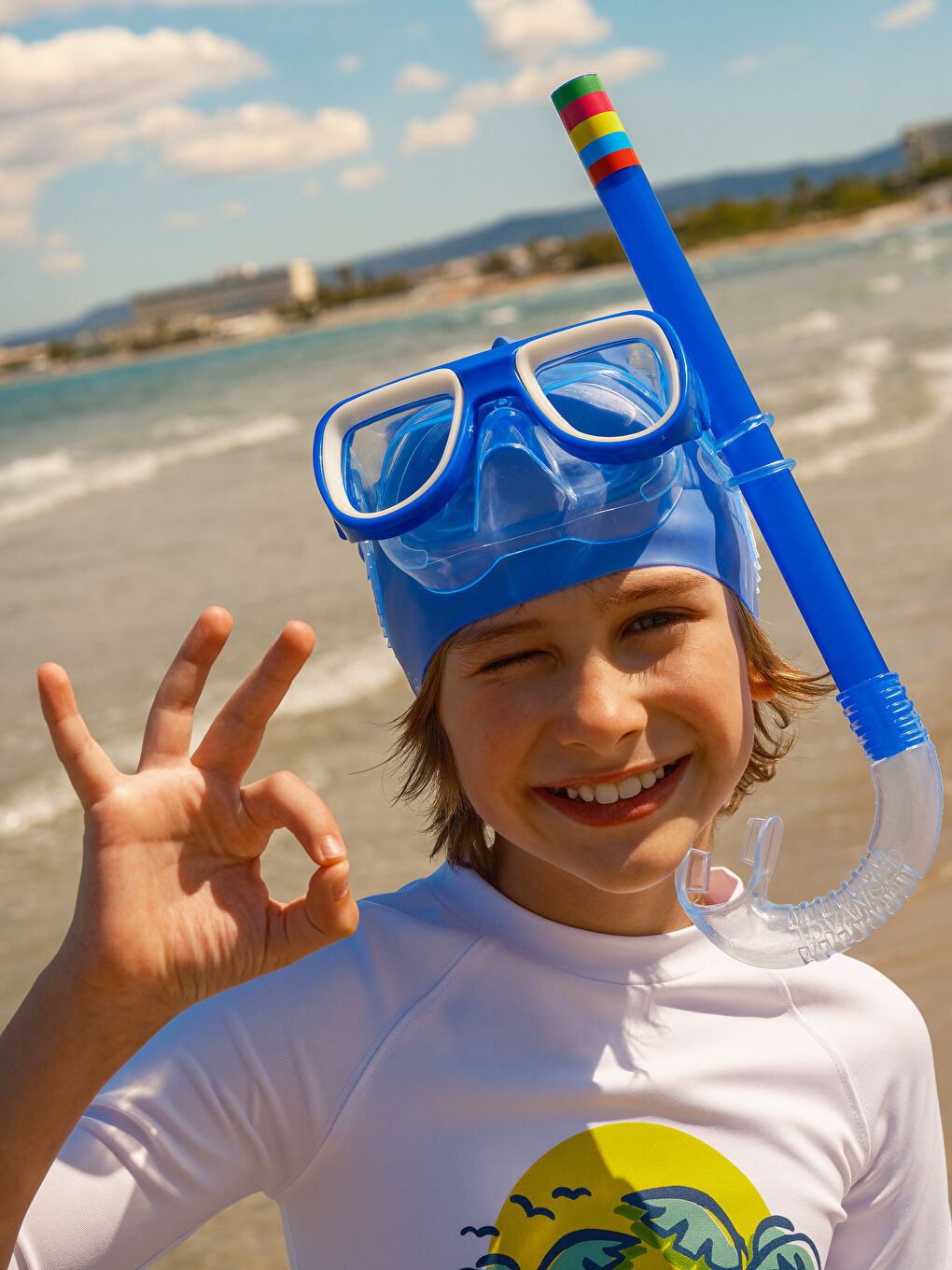 Beyaz UV Korumalı Erkek Çocuk Yüzme Takım-1