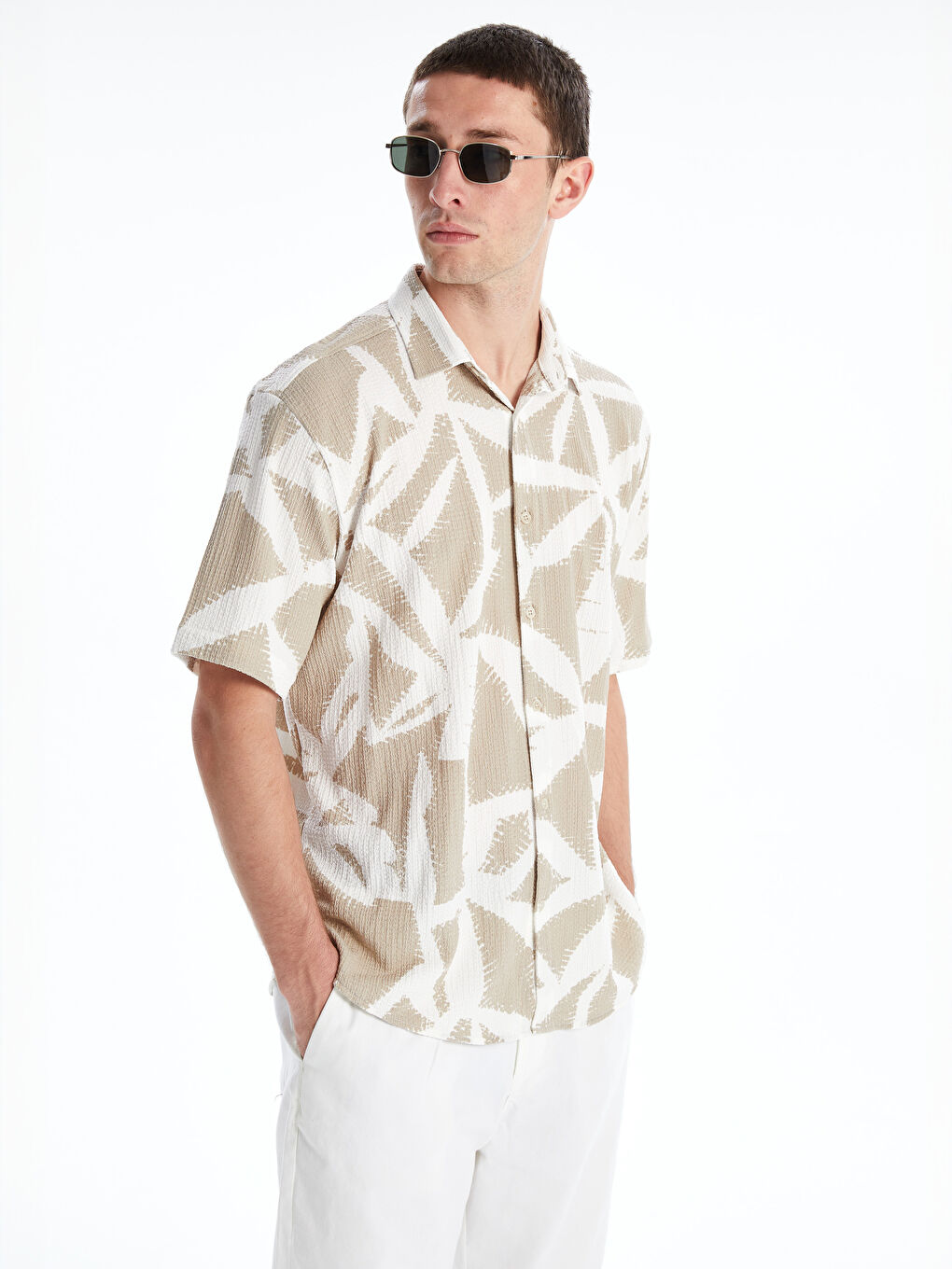 Regular Fit Short Sleeve Patterned Men's Shirt-1
