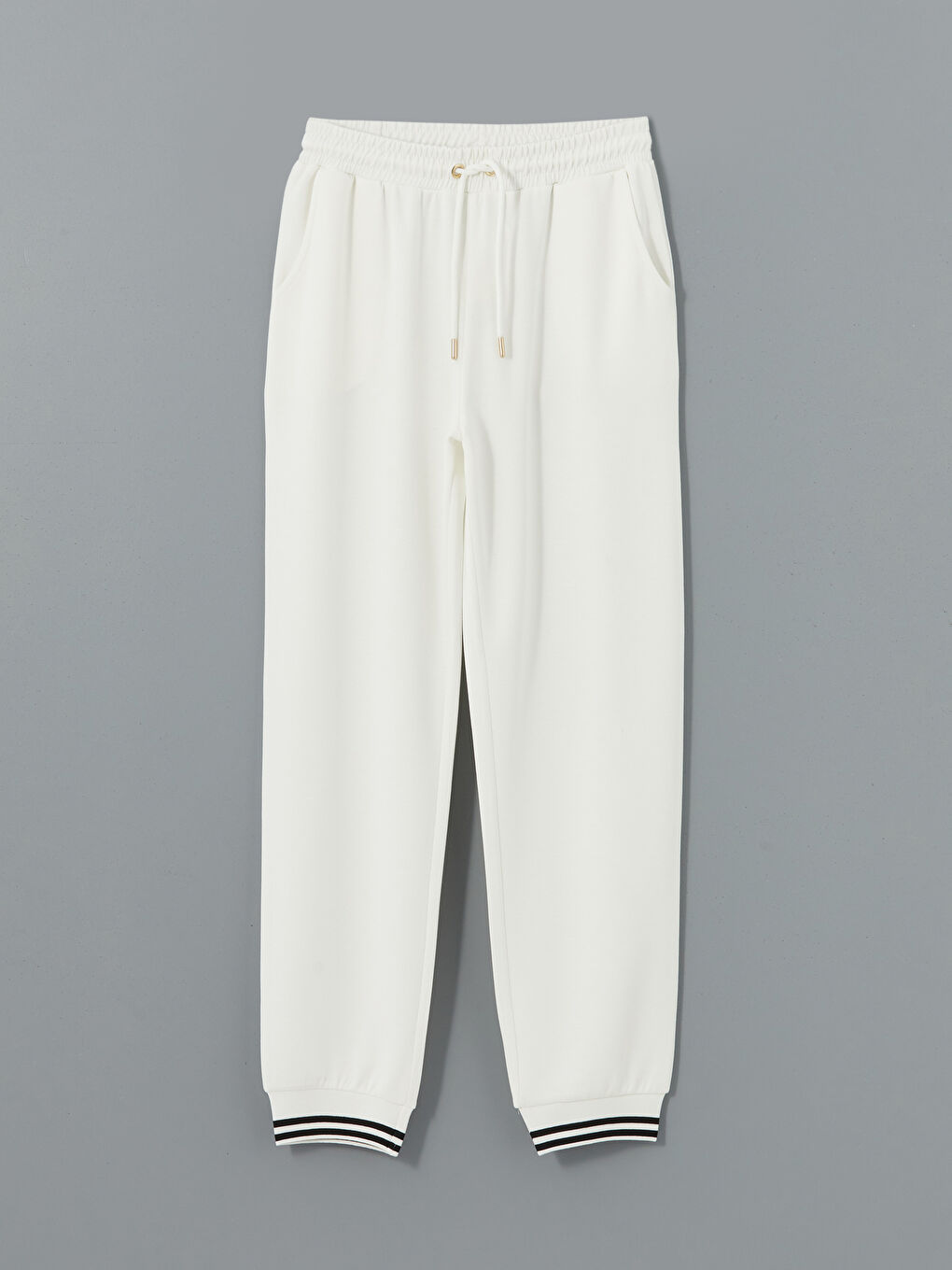 Ekru Beli Lastikli Kadın Jogger Eşofman Altı-4