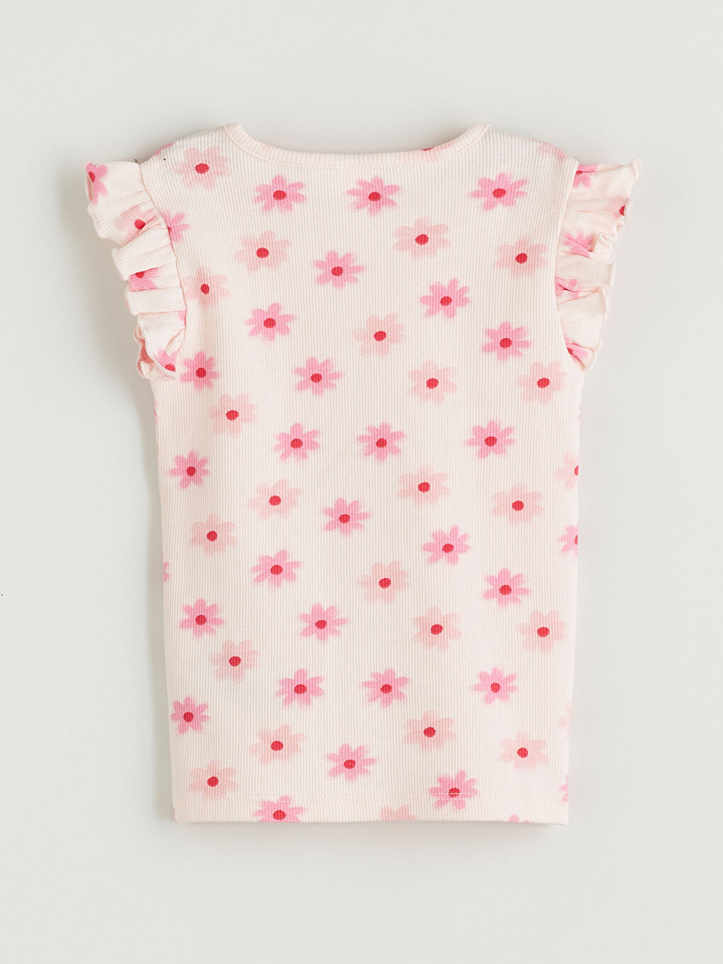 Ekru Bisiklet Yaka Çiçekli Kız Çocuk Atlet 2'li-1