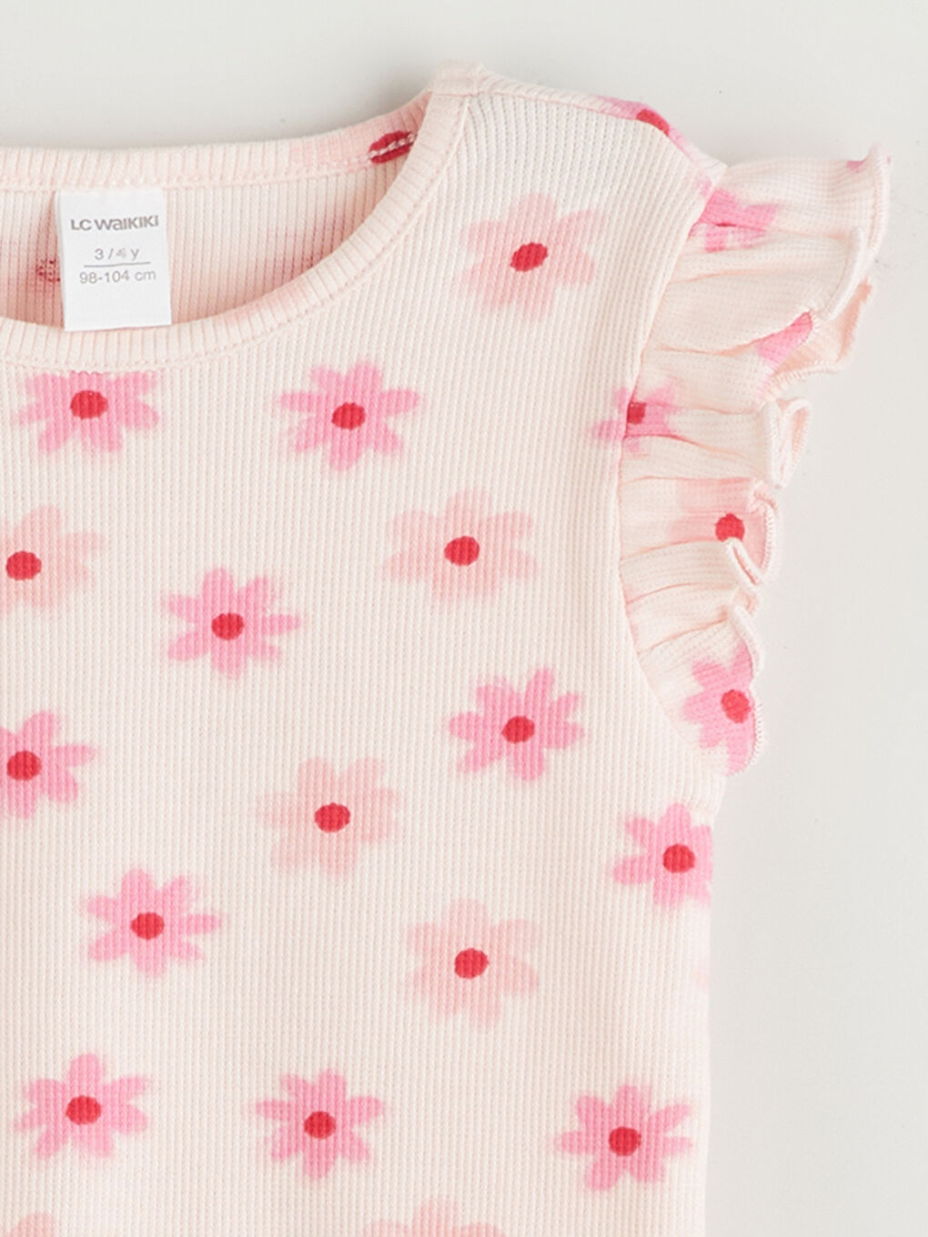 Ekru Bisiklet Yaka Çiçekli Kız Çocuk Atlet 2'li-2