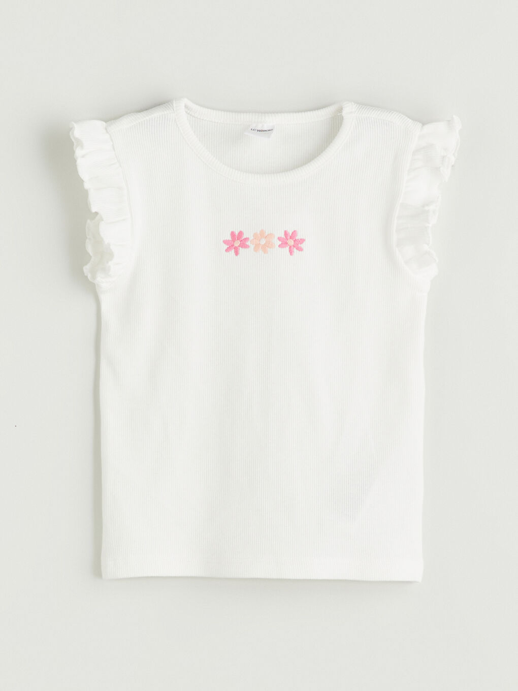 Ekru Bisiklet Yaka Çiçekli Kız Çocuk Atlet 2'li-4