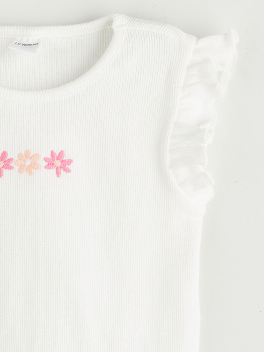 Ekru Bisiklet Yaka Çiçekli Kız Çocuk Atlet 2'li-5