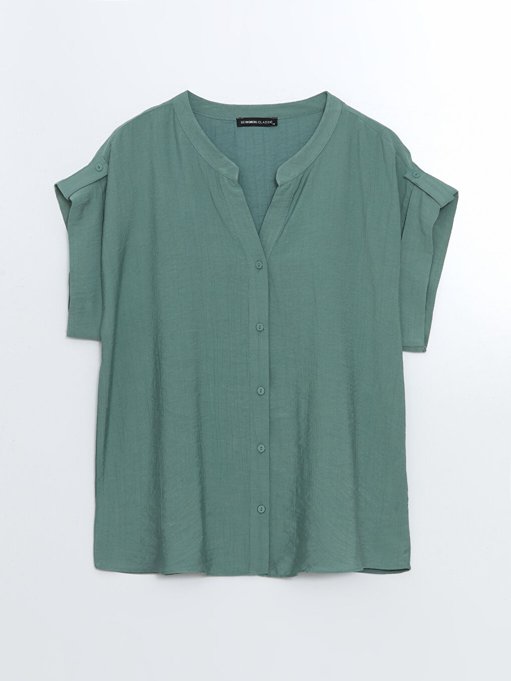 Yeşil Kaçık Yaka Krinkle Kadın Bluz-4