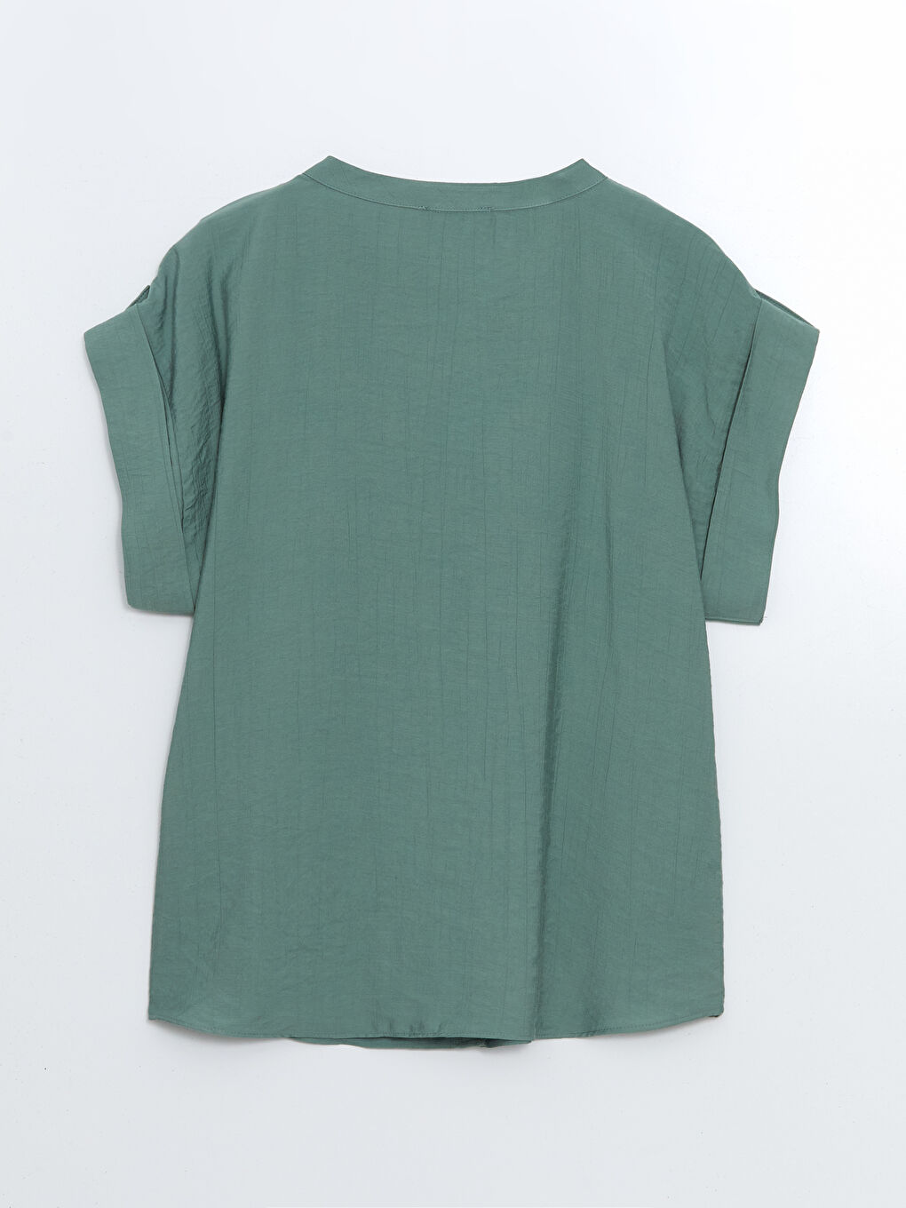 Yeşil Kaçık Yaka Krinkle Kadın Bluz-5