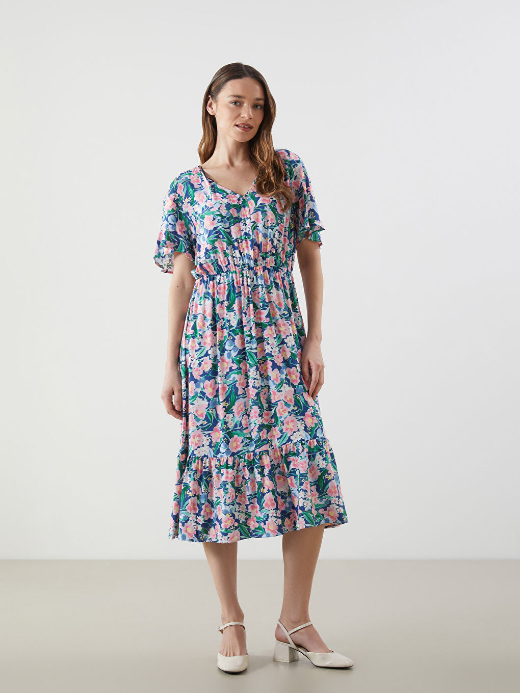 V-Neck Floral Women's Dress -S5IU86Z8-F9C