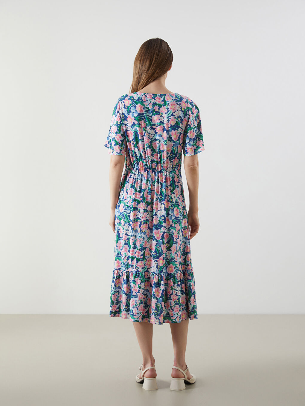 V-Neck Floral Women's Dress -S5IU86Z8-F9C