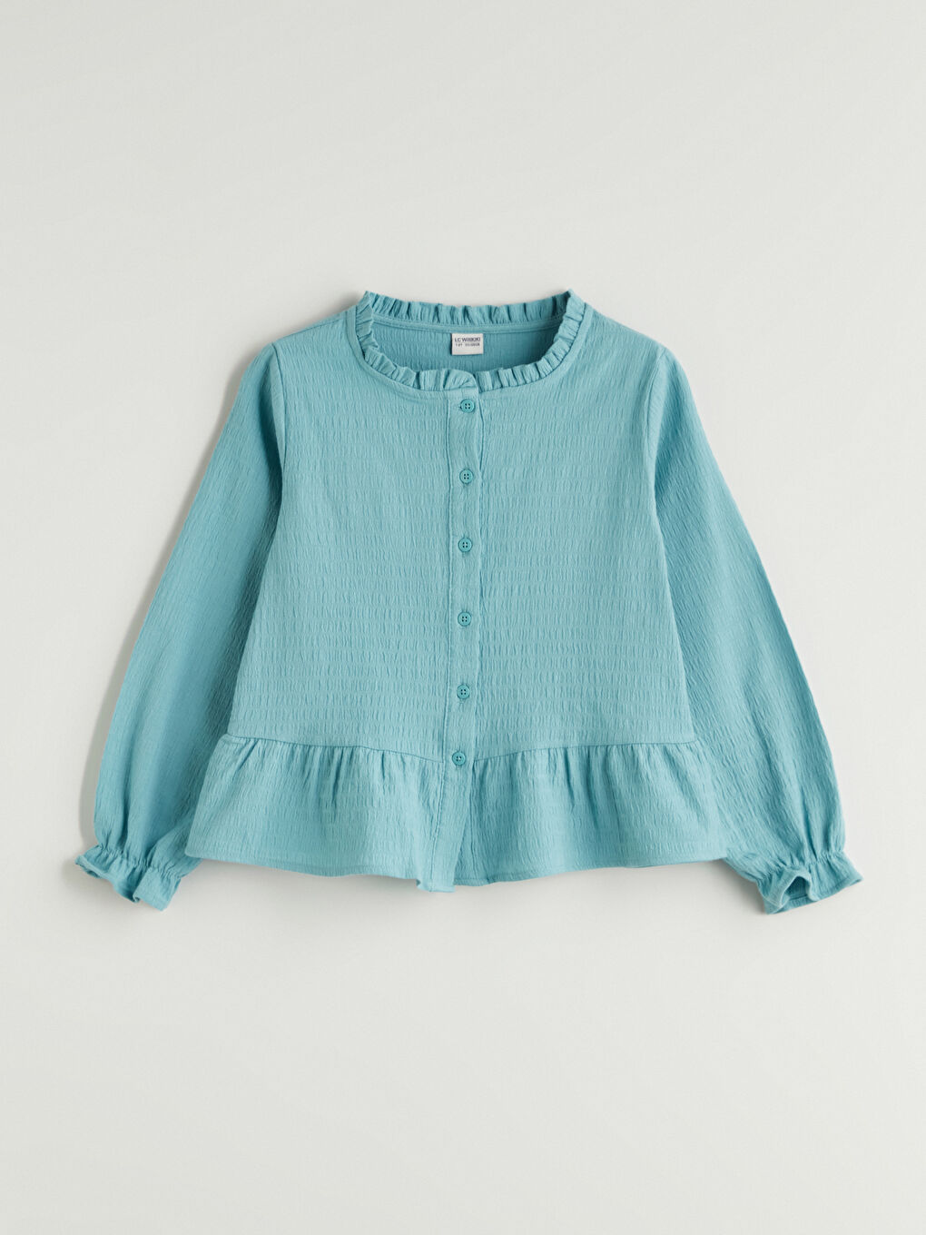 Yeşil Fırfır Detaylı Kız Çocuk Gömlek-2