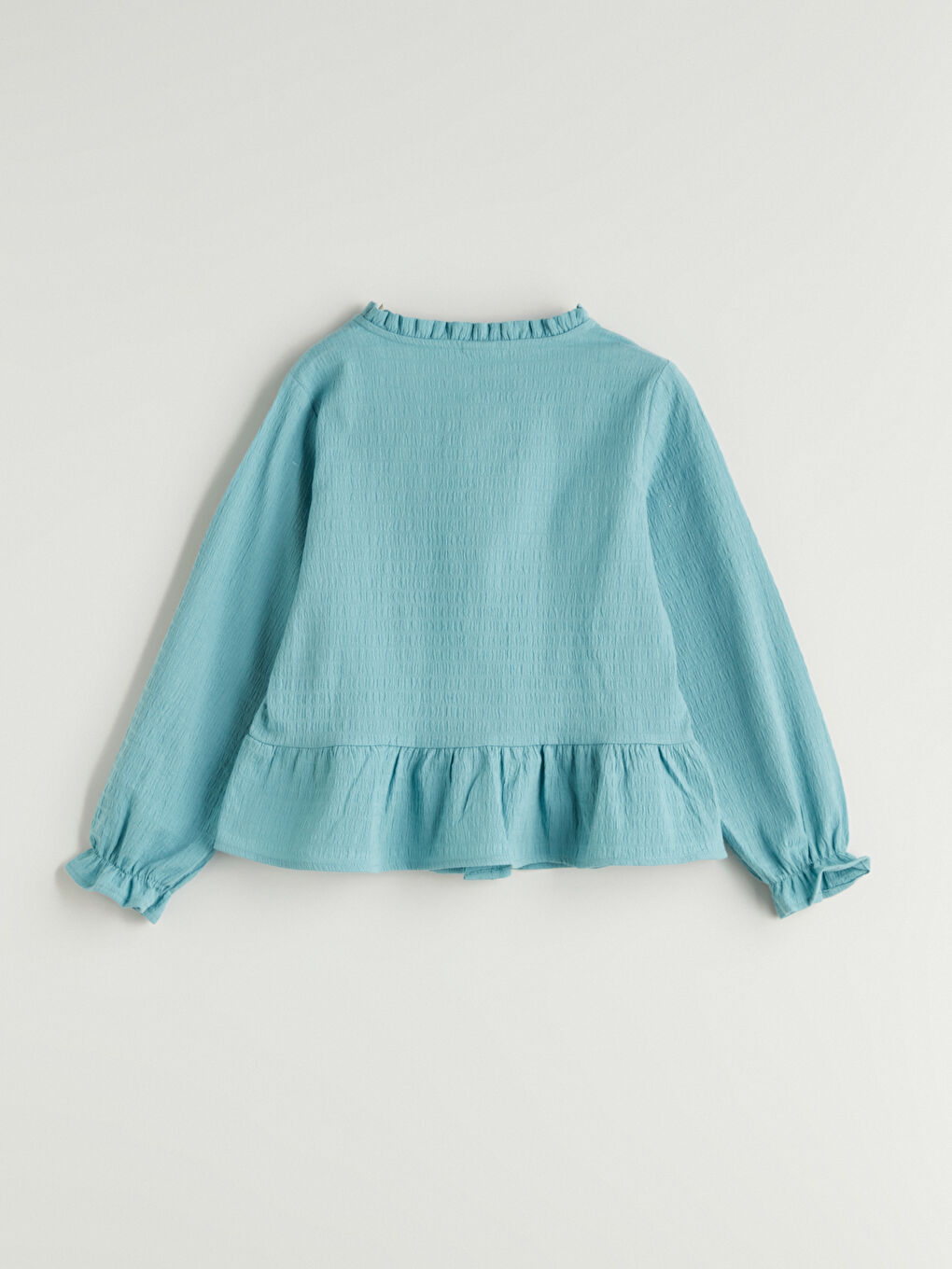 Yeşil Fırfır Detaylı Kız Çocuk Gömlek-4