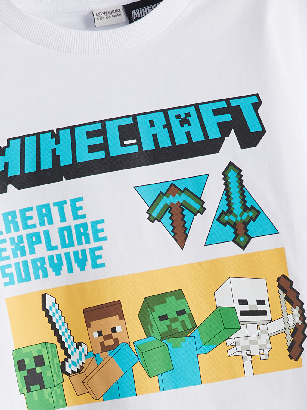LCW Kids Beyaz Bisiklet Yaka Minecraft Baskılı Erkek Çocuk Tişört - 1