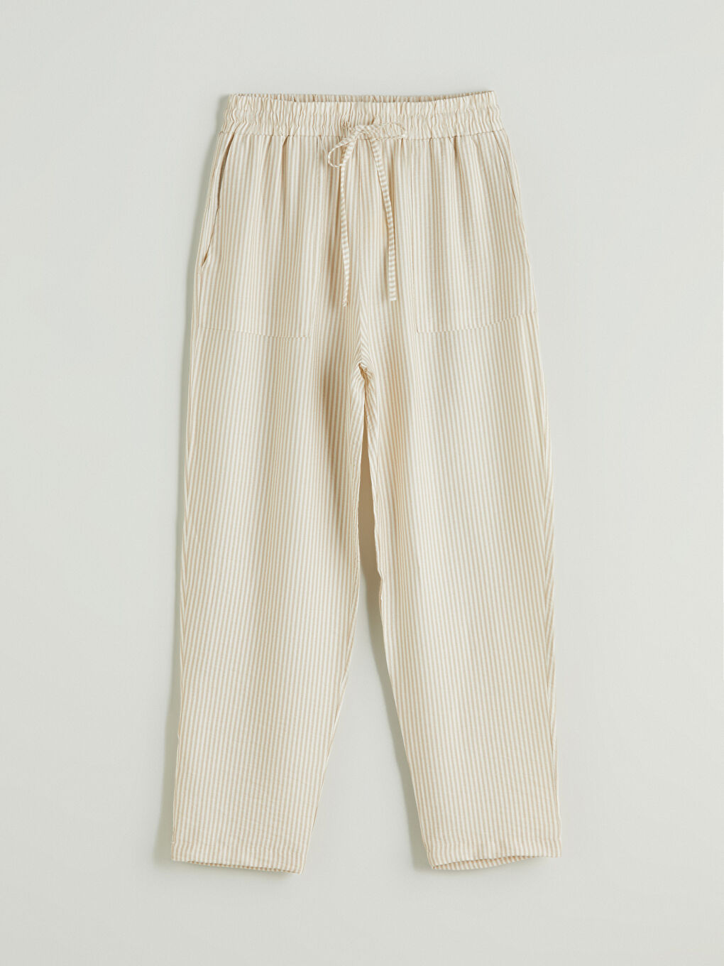 Elastic Waist Carrot Fit Striped Women's Trousers-4