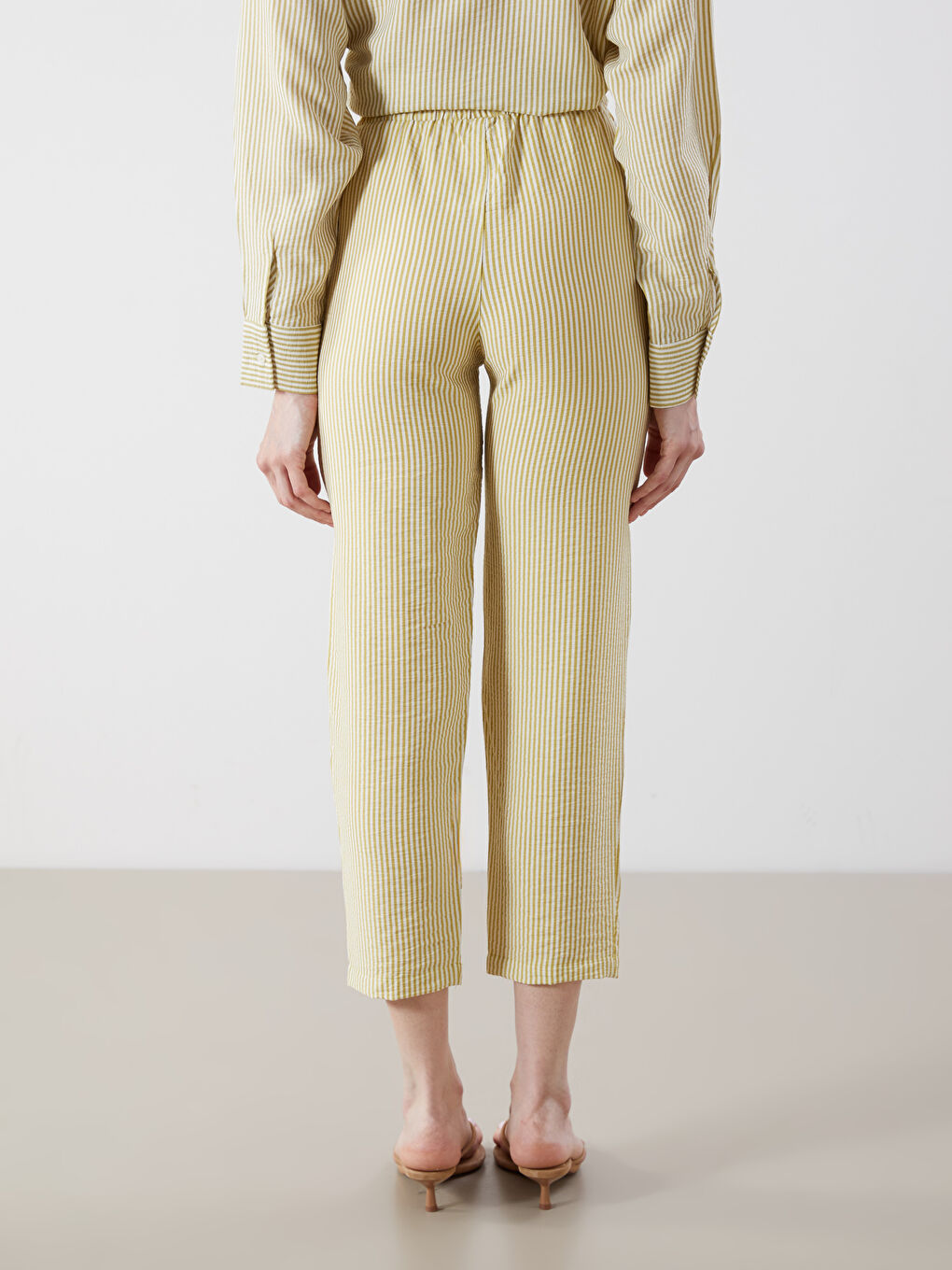 Elastic Waist Carrot Fit Striped Women's Trousers-3