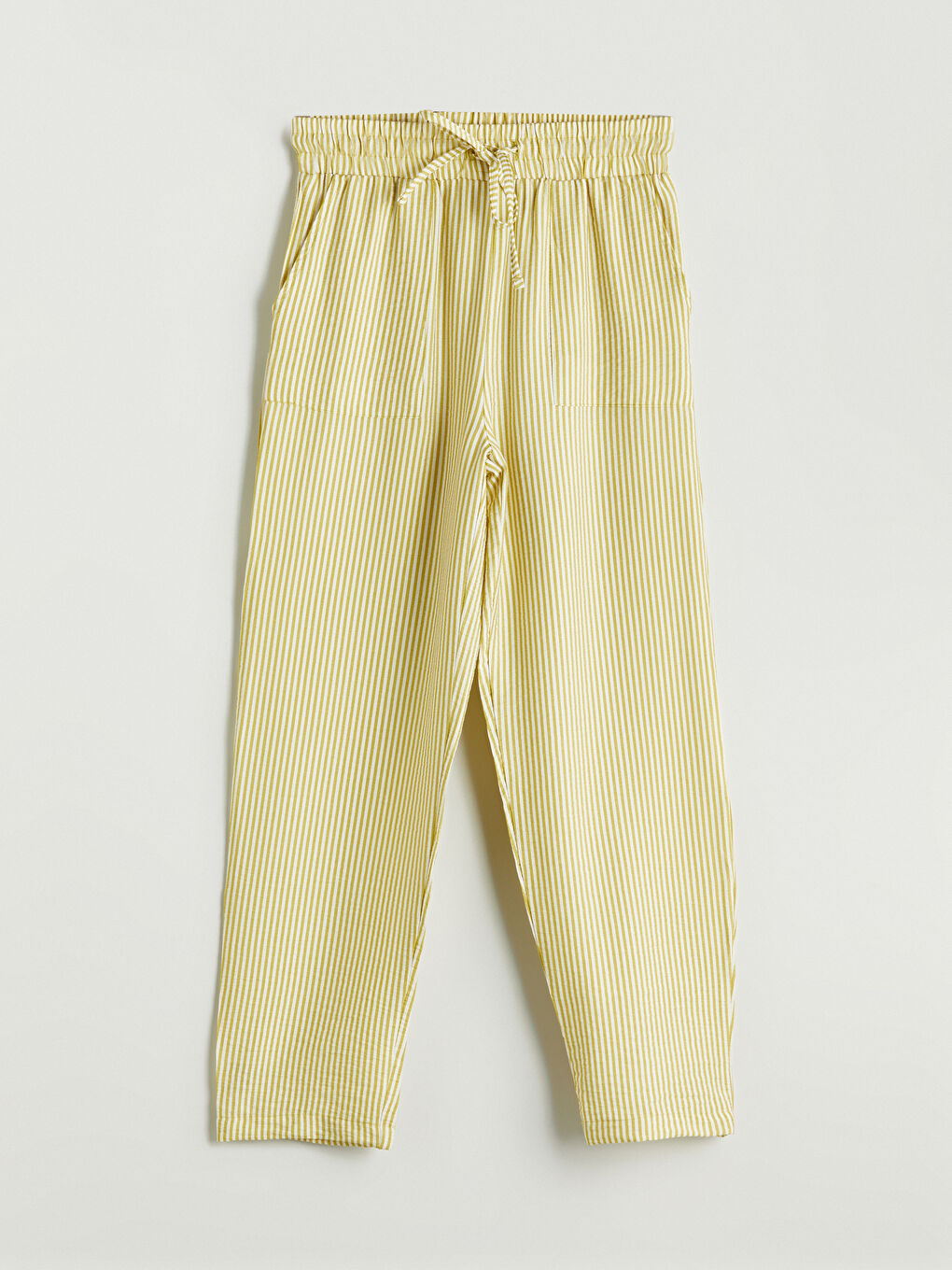 Elastic Waist Carrot Fit Striped Women's Trousers-4