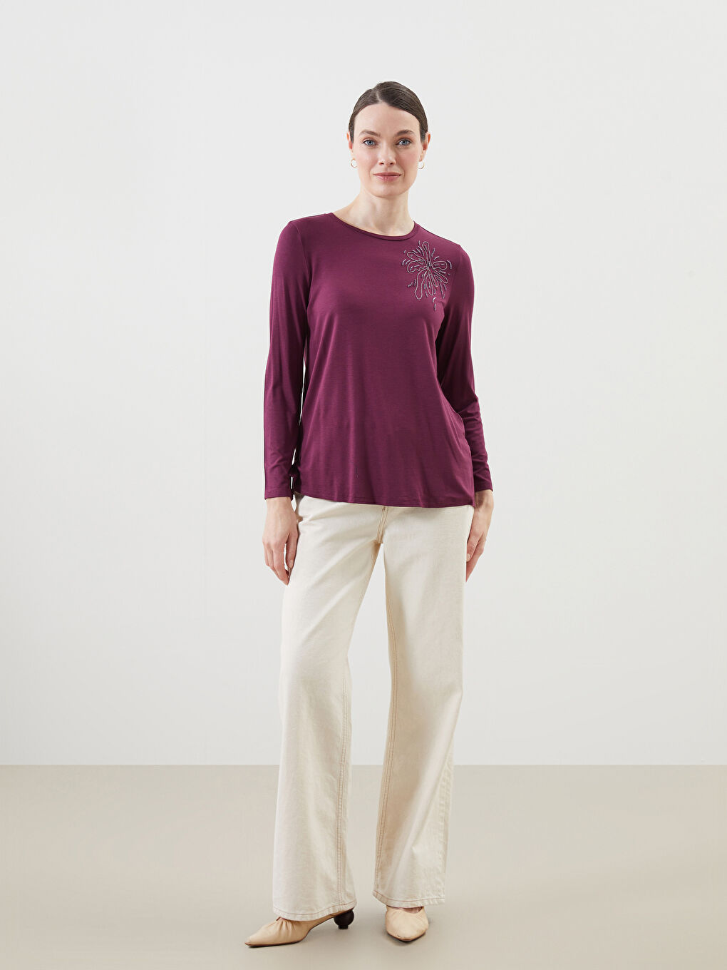 Crew Neck Stone Printed Women's Blouse -S5IV99Z8-HNN