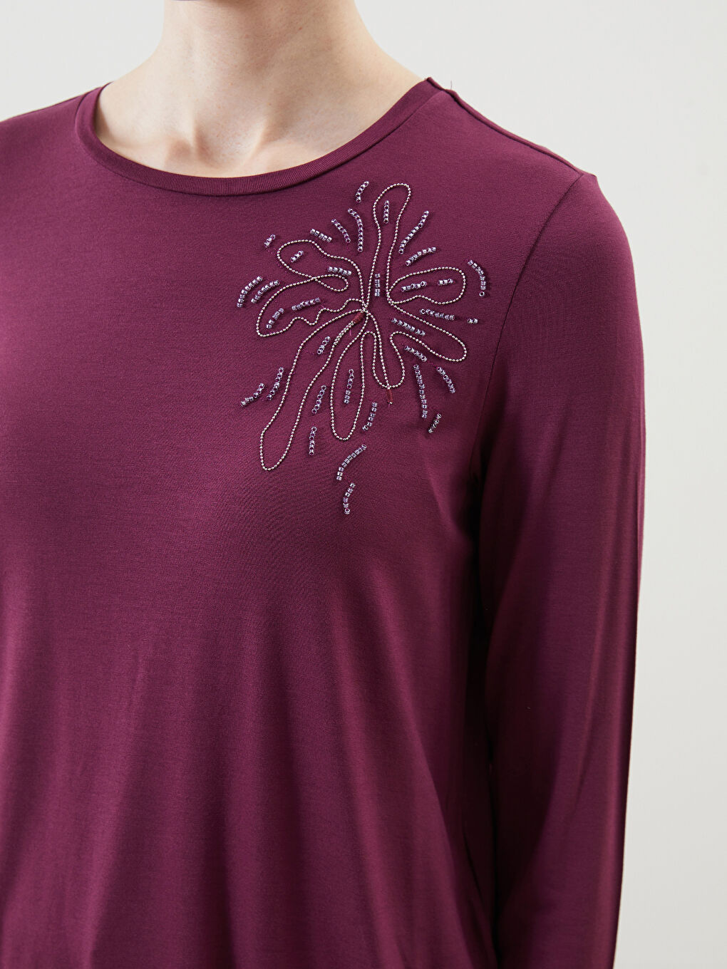 Crew Neck Stone Printed Women's Blouse -S5IV99Z8-HNN