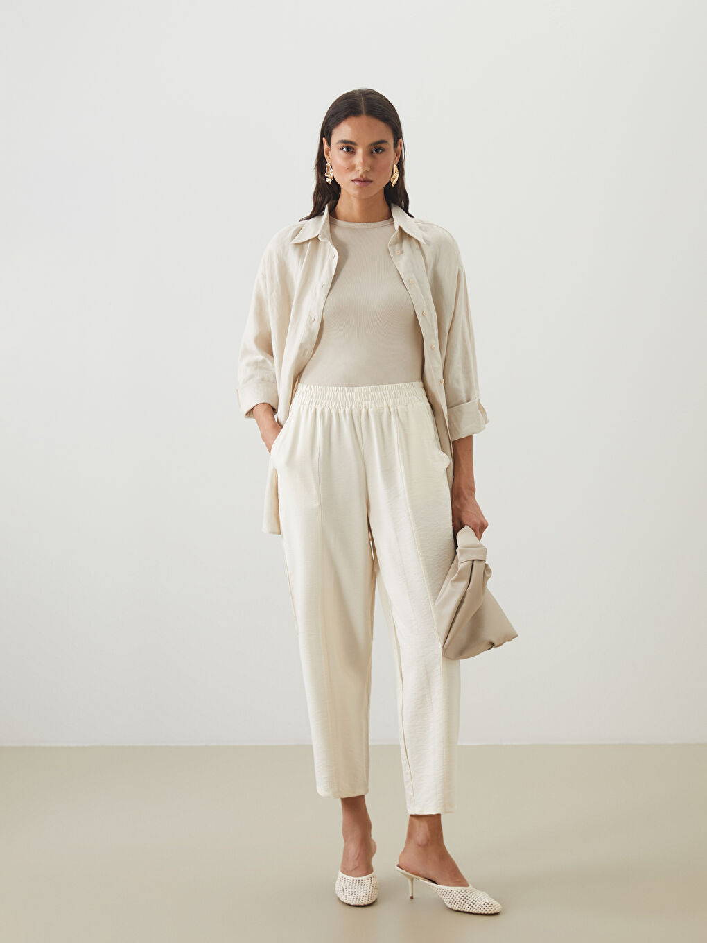 LCW Modest Elastic Waist Carrot Fit Women's Trousers -S5IY46Z8-FES