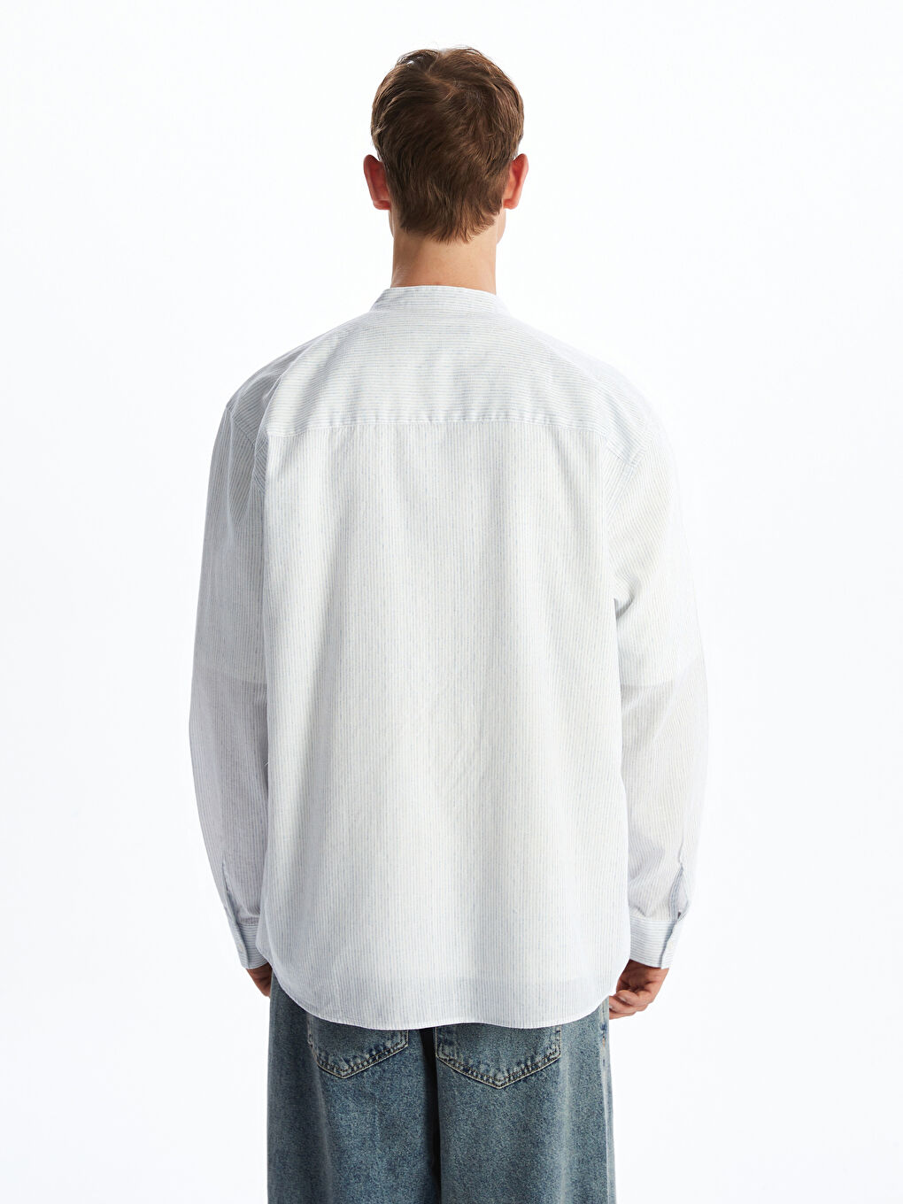 Regular Fit Collar Long Sleeve Striped Poplin Men's Shirt -S5IY49Z8-LEN
