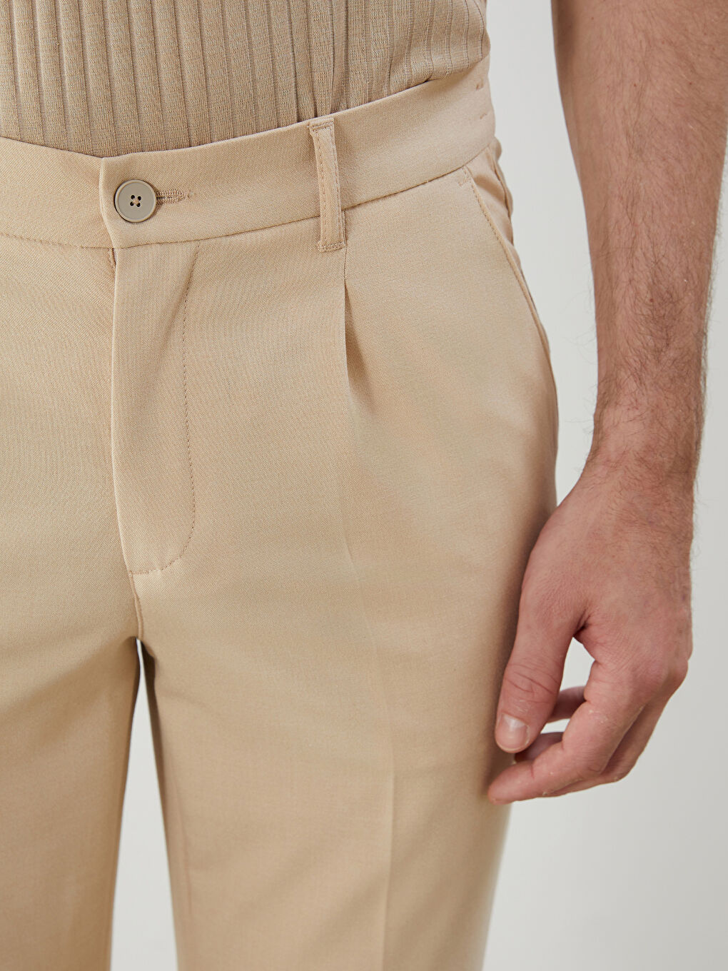 Bej Standart Kalıp Erkek Pantolon-2