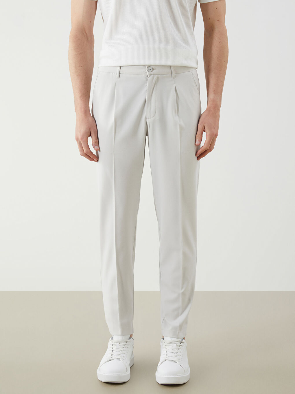 Bej Standart Kalıp Erkek Pantolon-1