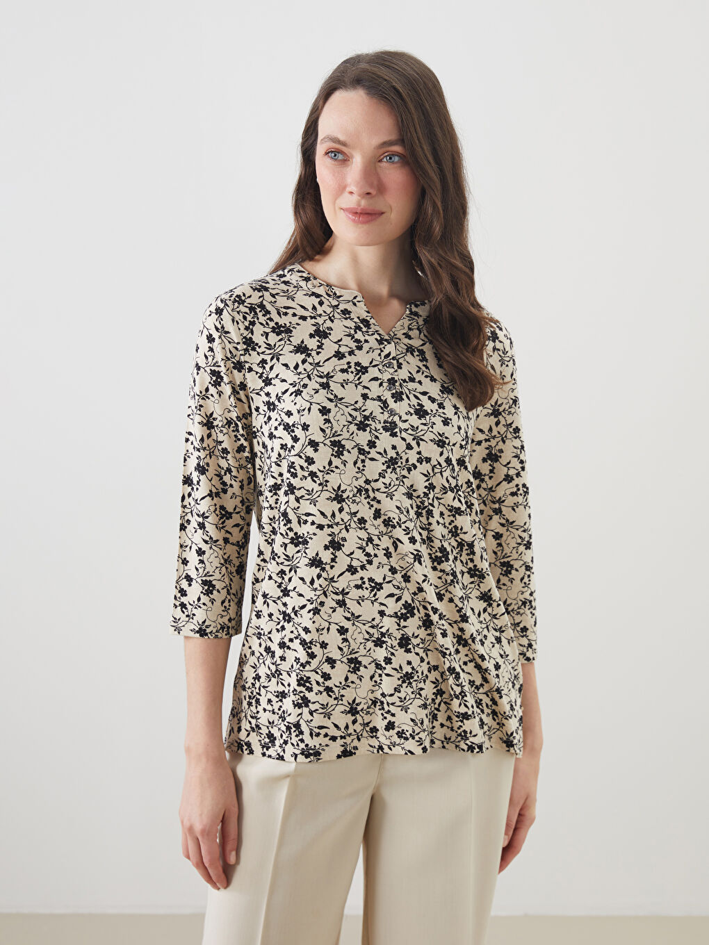 Notch Neck Floral Women's Blouse -S5IY69Z8-SWC