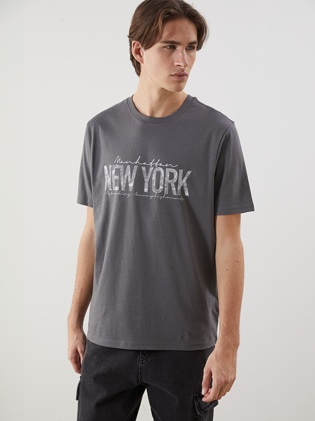 XSIDE Στρογγυλή Λαιμόκοψη Νέα Υόρκη Εκτυπωμένο Jersey Ανδρικό T-Shirt -S5IY78Z8-YRM