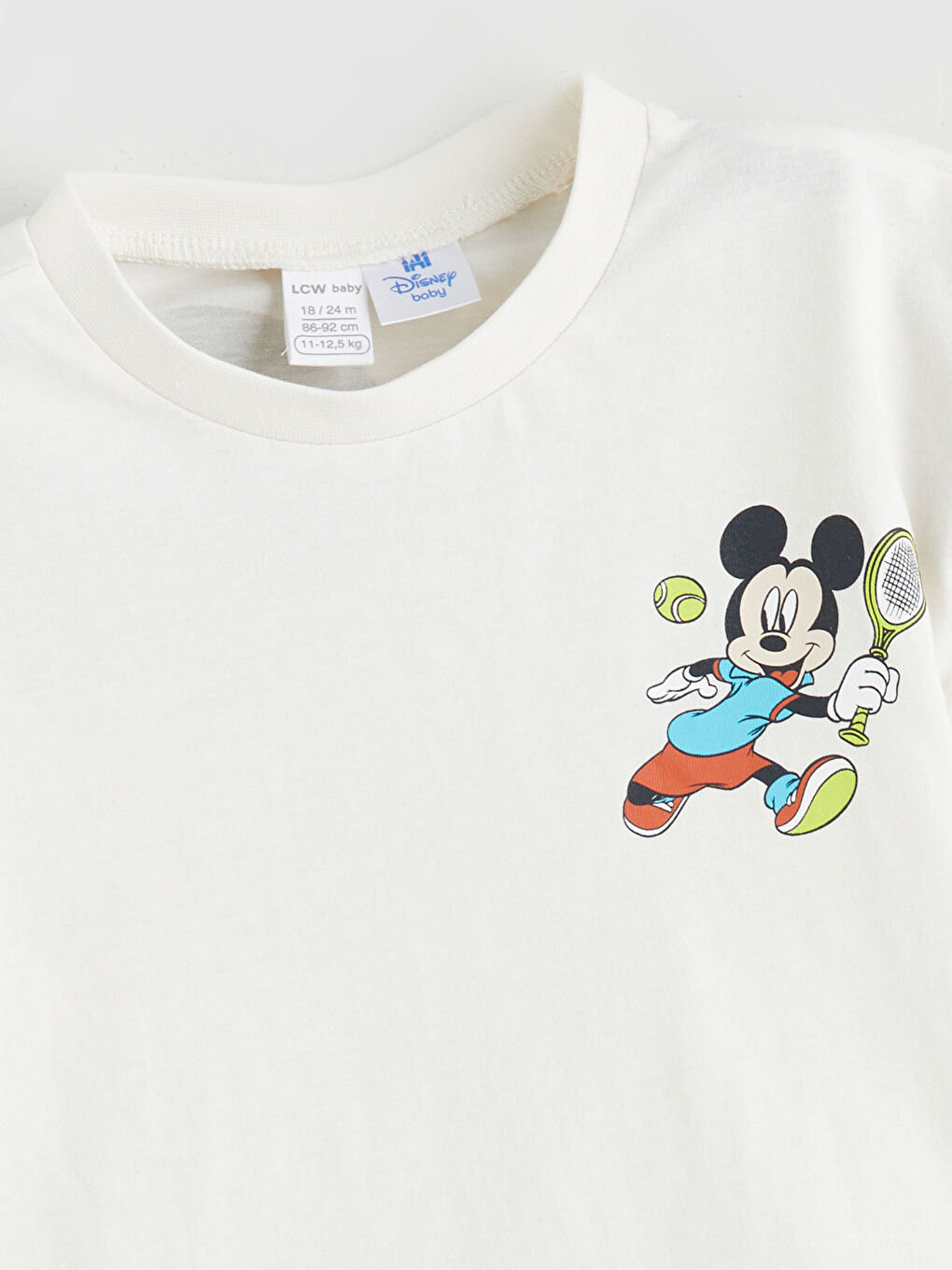 Bej Mickey Mouse Baskılı Erkek Bebek Tişört-1