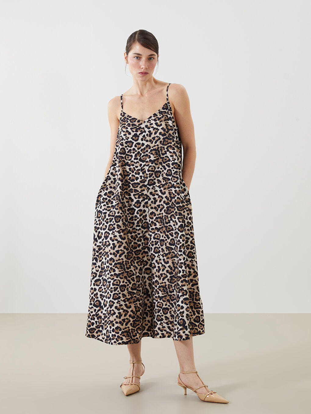 LCWAIKIKI Classic V-Neck Leopard Print Sleeveless Dress -S5J015Z8-LQY