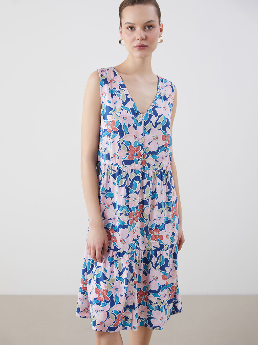 V-Neck Floral Dress -S5J019Z8-F9C