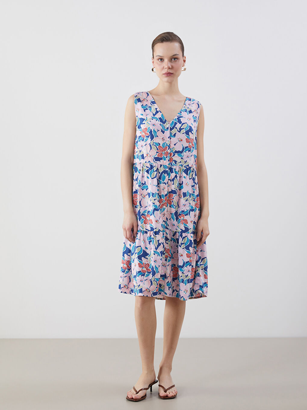 V-Neck Floral Dress -S5J019Z8-F9C