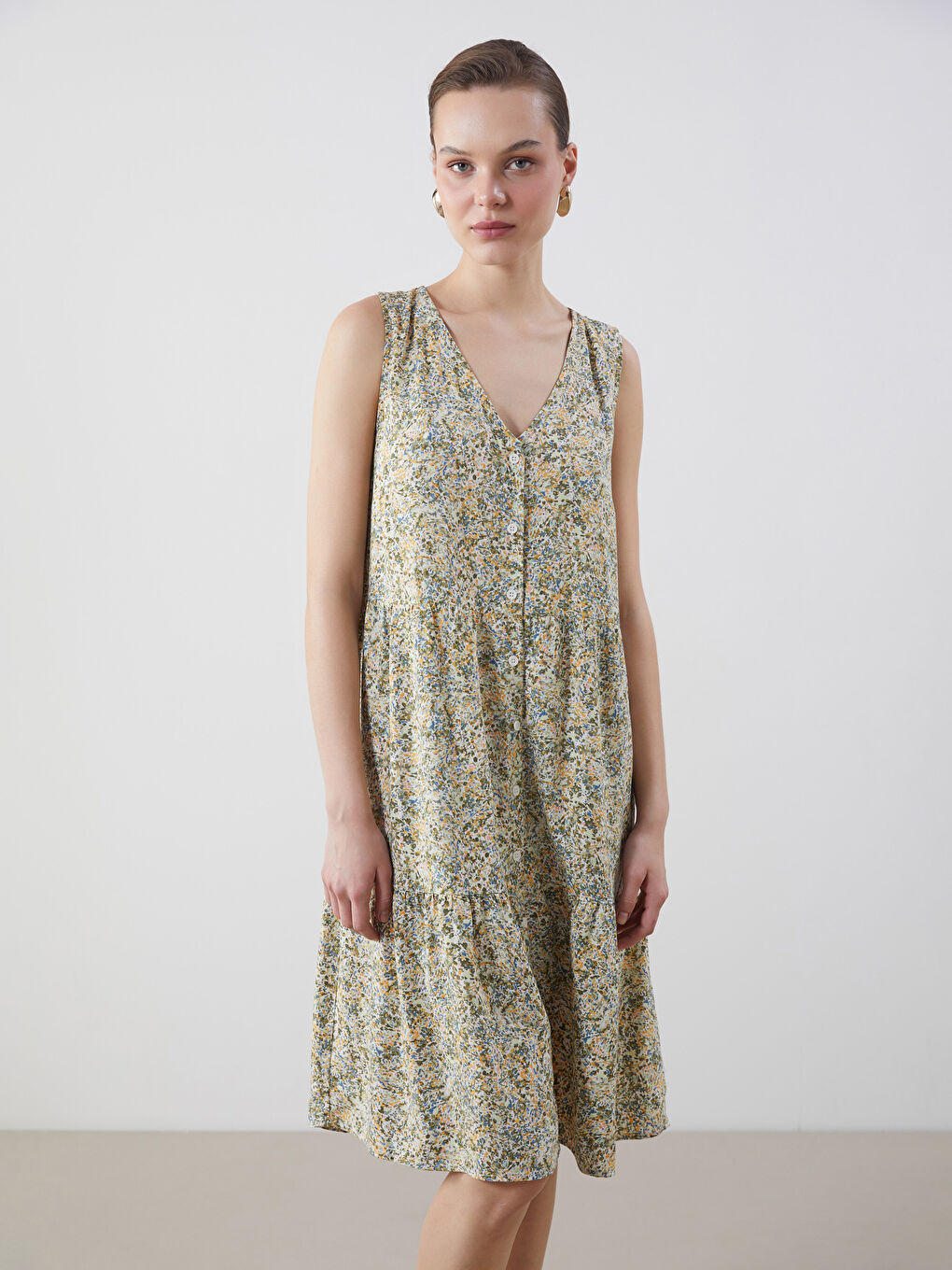 V-Neck Floral Dress -S5J019Z8-LRR