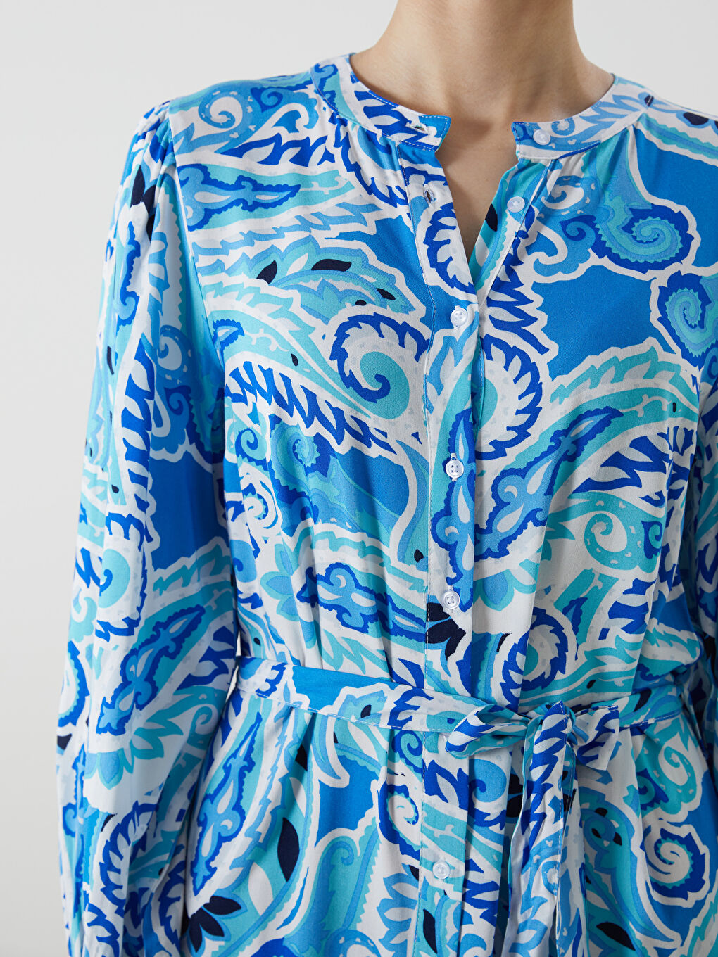 Grandad Collar Patterned Dress-2
