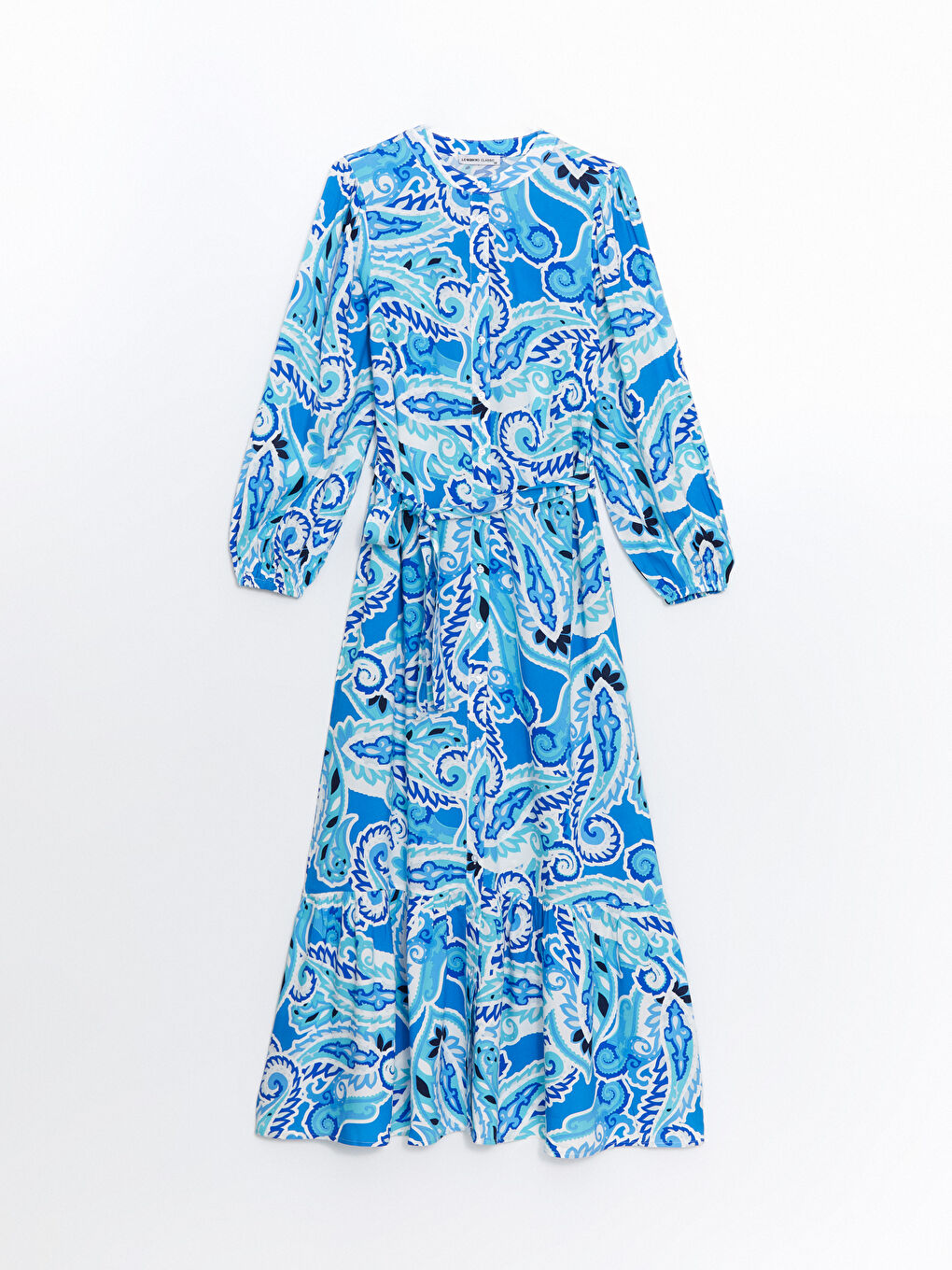 Grandad Collar Patterned Dress-5