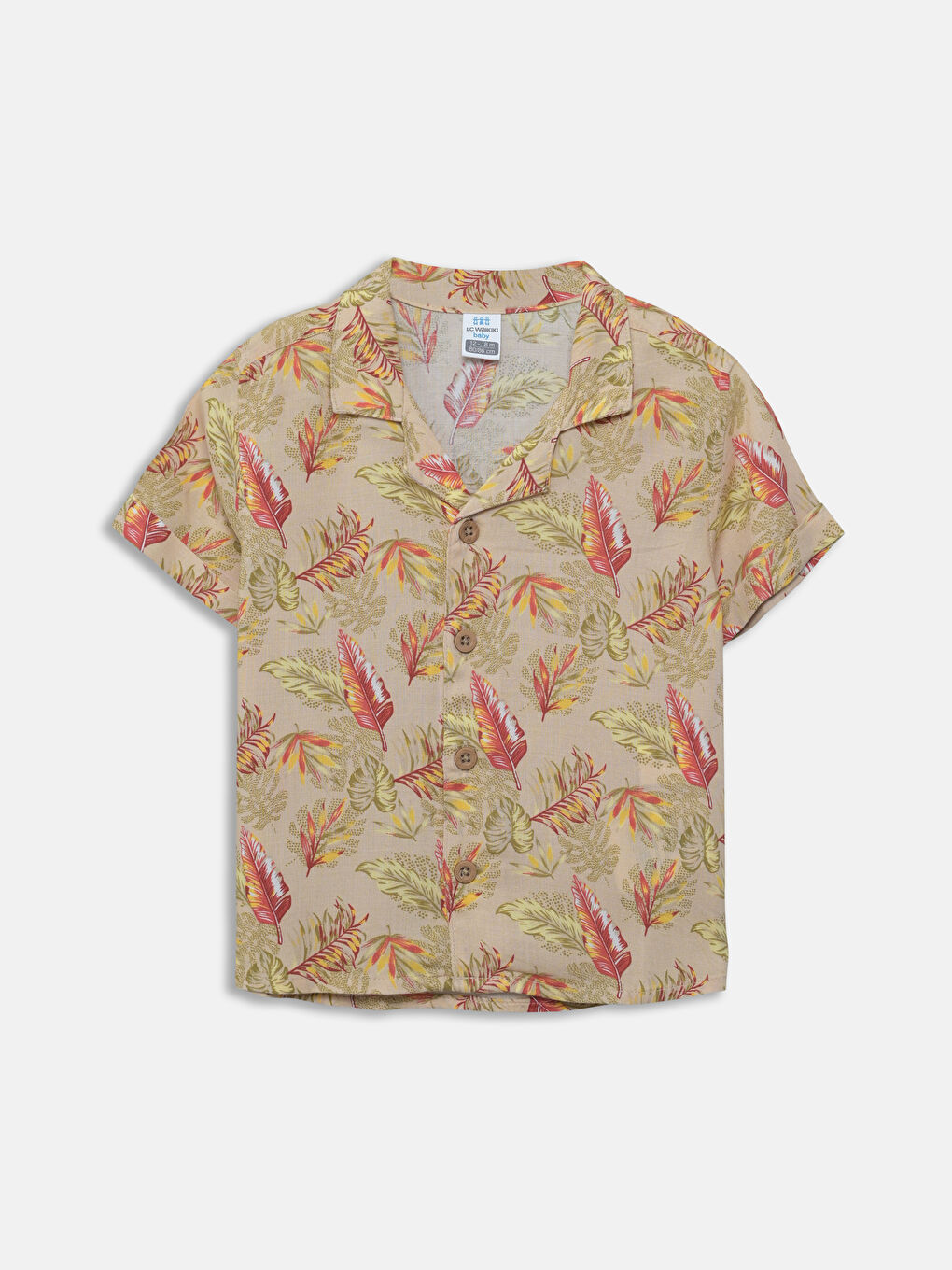 Bej Desenli Kısa Kollu Erkek Bebek Gömlek