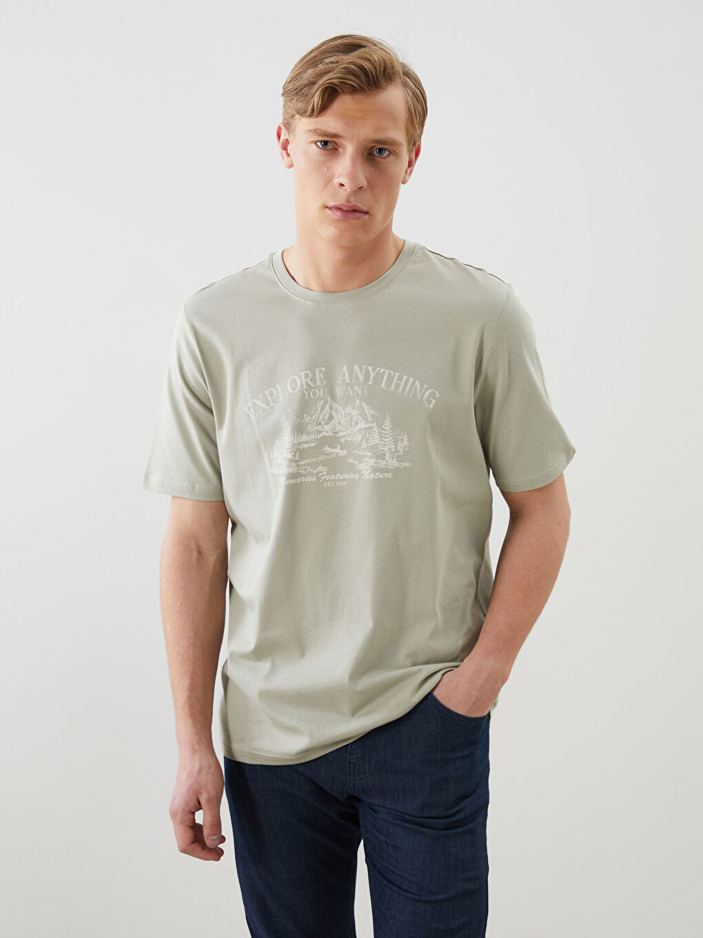 LC Waikiki Crew Neck Printed Jersey Men's T-Shirt -S5J096Z8-Y0W