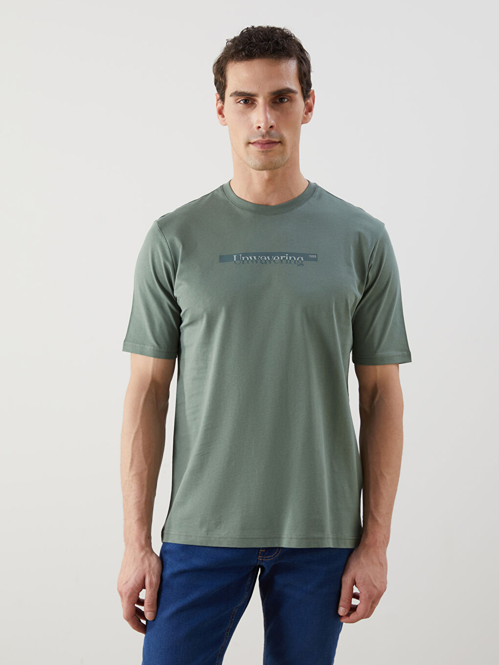 Crew Neck Printed Combed Cotton Men's T-Shirt -S5J101Z8-Z6L