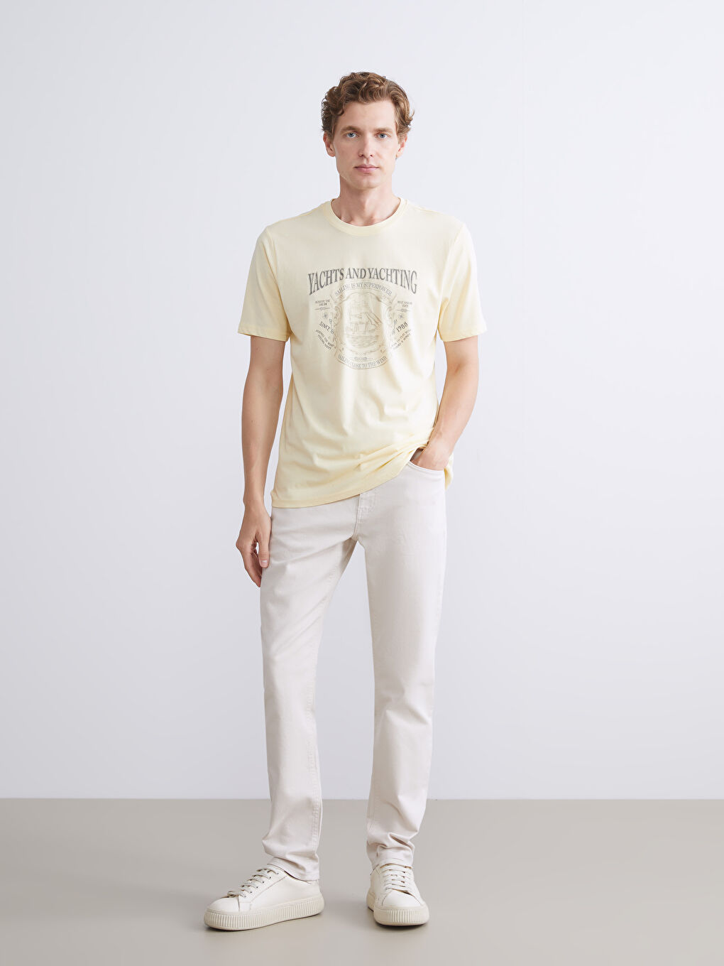 Rundhalsausschnitt Bedrucktes Jersey Herren T-Shirt-1