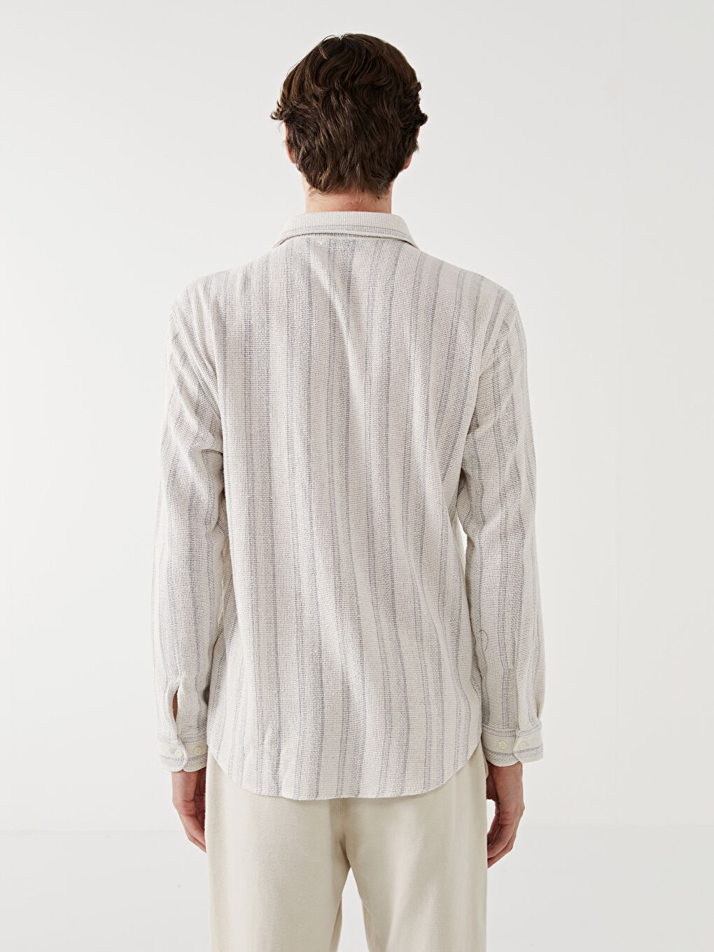 Gri Regular Fit Uzun Kollu Çizgili Erkek Gömlek-3