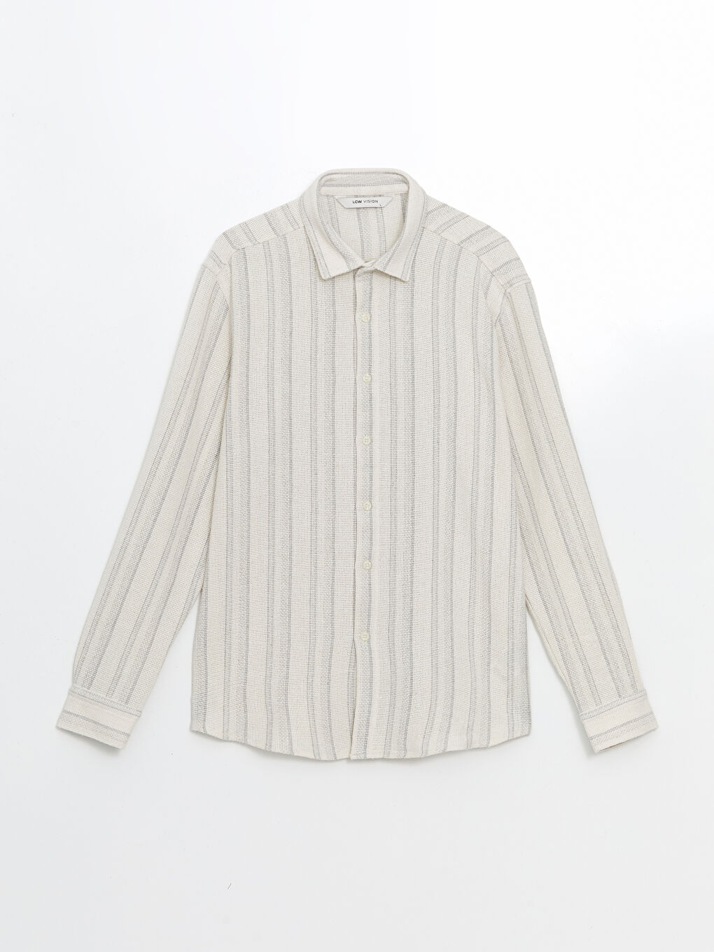 Gri Regular Fit Uzun Kollu Çizgili Erkek Gömlek-4