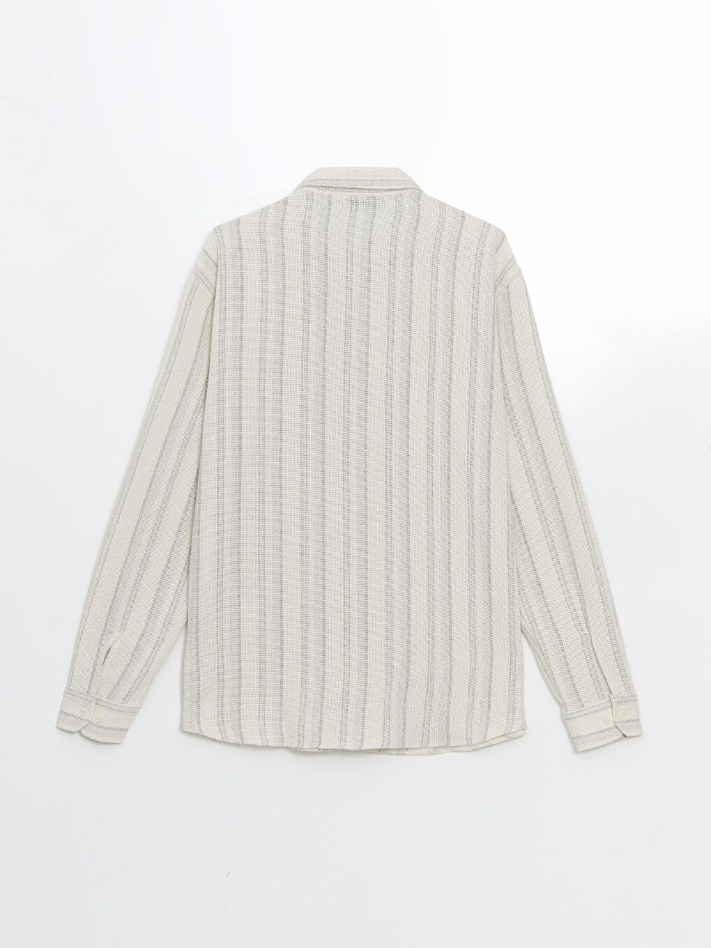 Gri Regular Fit Uzun Kollu Çizgili Erkek Gömlek-5