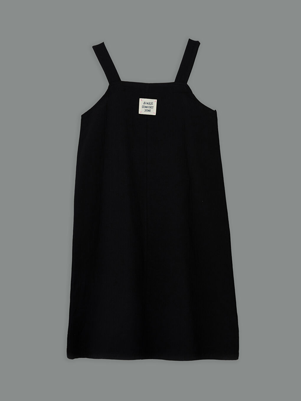 Siyah Kare Yaka Askılı Salopet Elbise