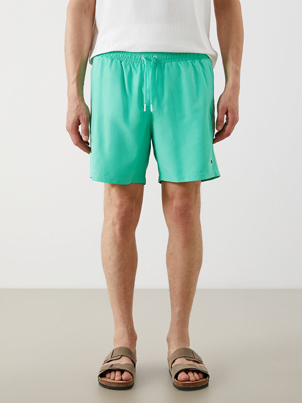 Yeşil Kısa Boy Baskılı Erkek Deniz Şortu-1