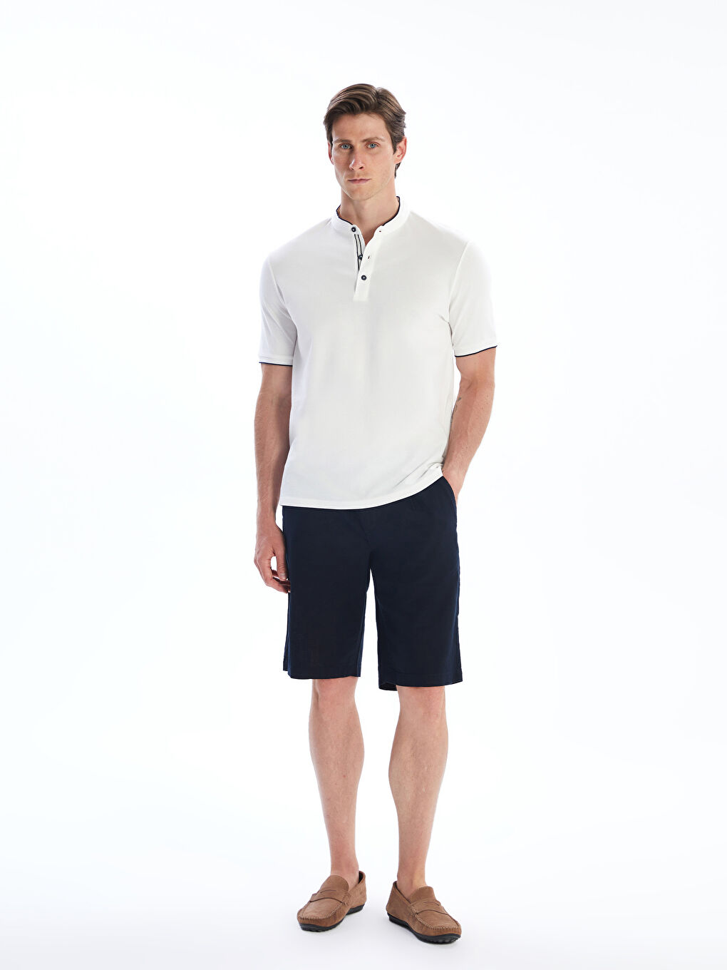 تيشيرت بيكيه بياقة مندرين للرجال-1