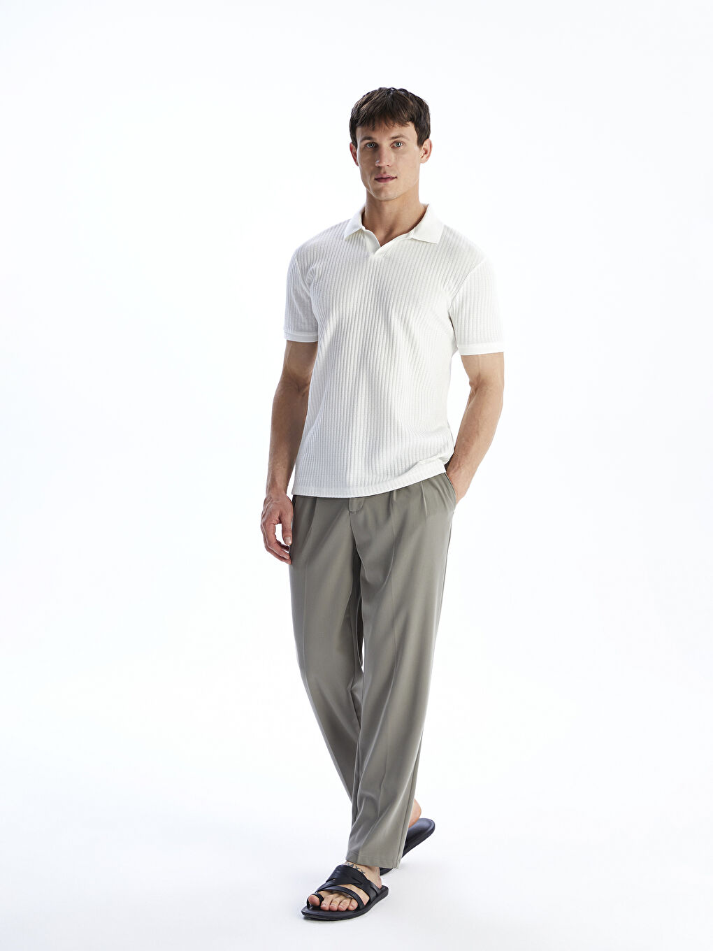 Ekru Polo Yaka Erkek Tişört-1