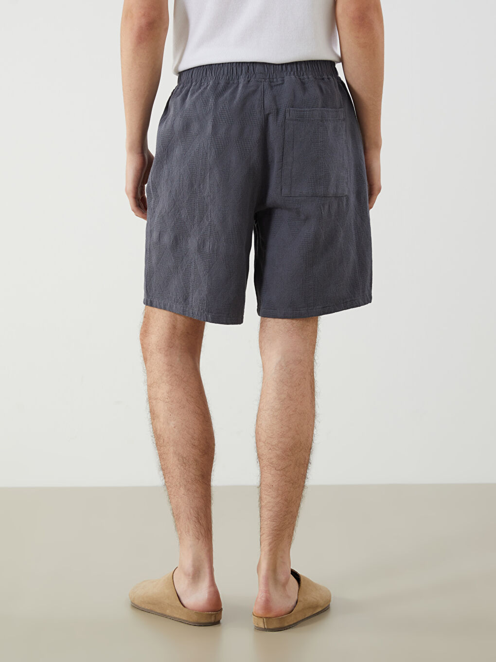 Gri Standart Kalıp Armürlü Erkek Şort-3