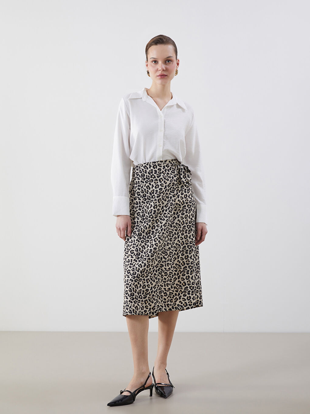 Elastic Waist Leopard Figured Skirt -S5J311Z8-LQB