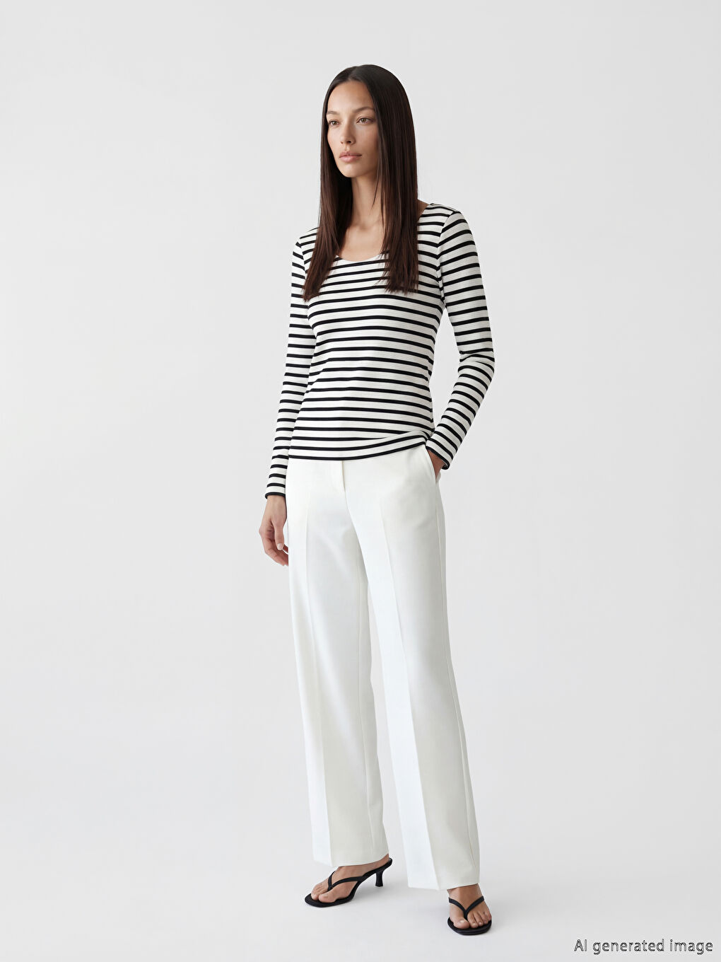 Siyah U Yaka Çizgili Kadın Body-1