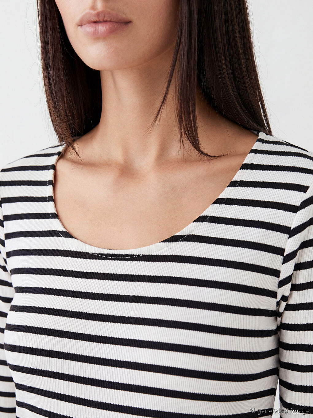 Siyah U Yaka Çizgili Kadın Body-2