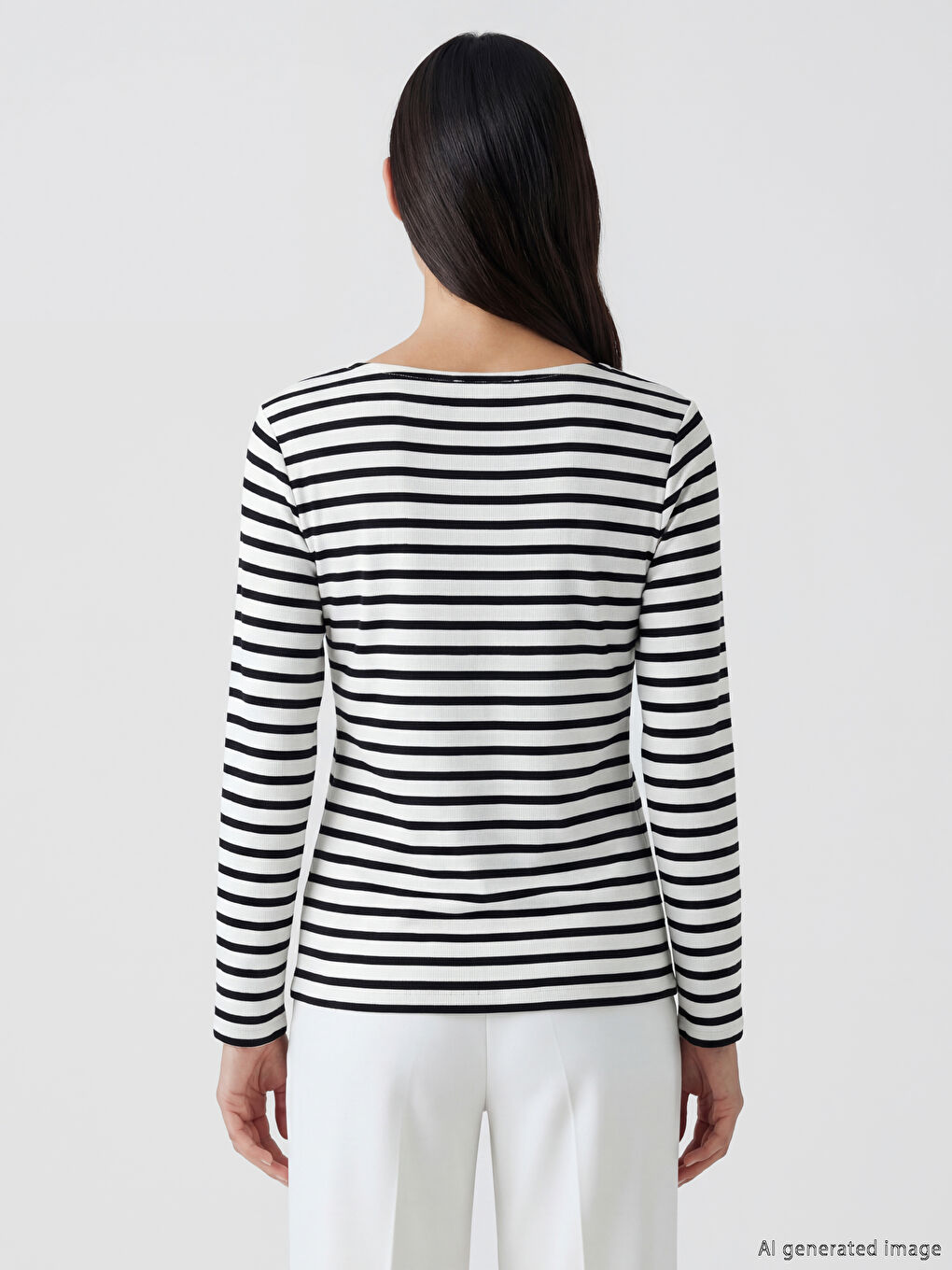 Siyah U Yaka Çizgili Kadın Body-3
