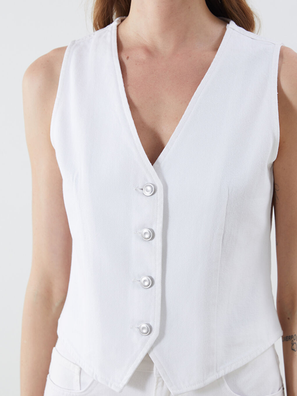 LCW Vision V Neck Women's Denim Waistcoat -S5J347Z8-844
