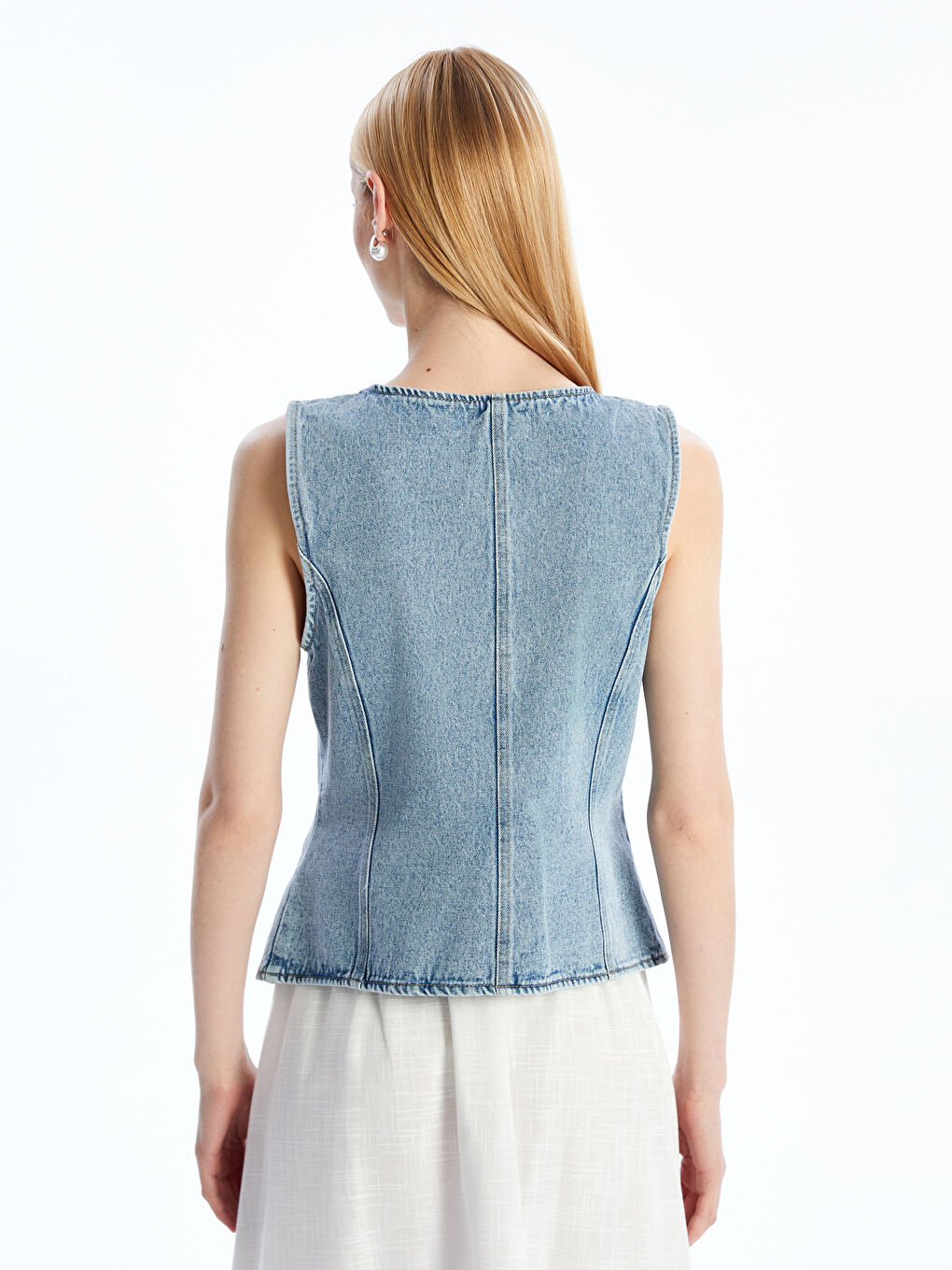 LCW Vision Crew Neck Women's Denim Waistcoat -S5J349Z8-507